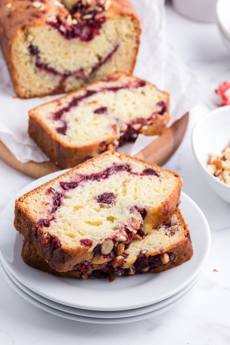 sliced of cranberry almond swirl bread