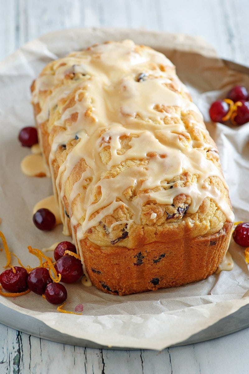 Loaf of Cranberry Orange Bread with Grand Marnier Glaze