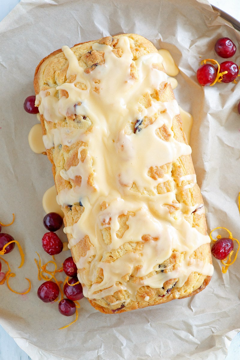 Loaf of Cranberry Orange Bread with Grand Marnier Glaze