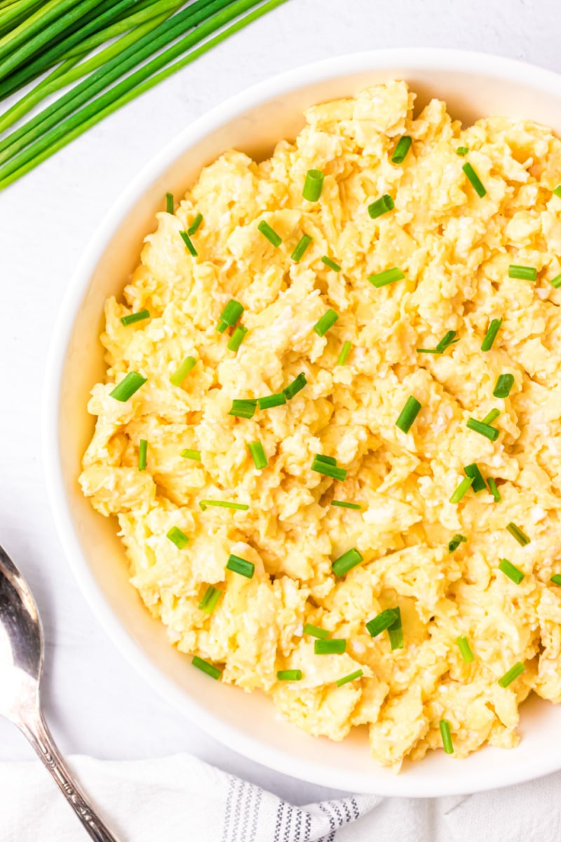 creamy scrambled eggs on a plate