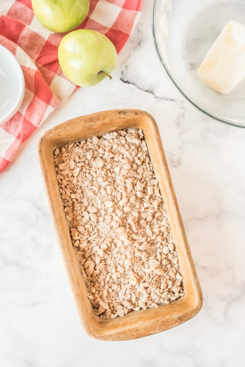 dutch apple bread in loaf pan ready for oven