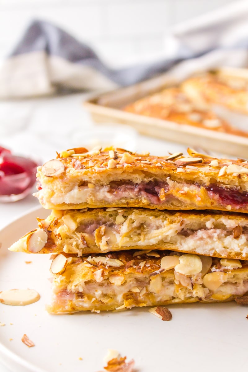 three pieces of easy cheese danish stacked