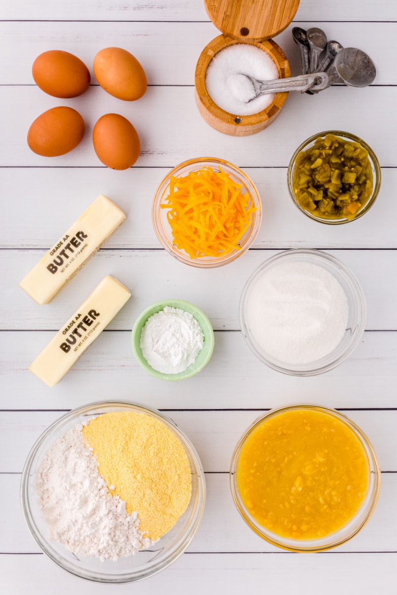 ingredients displayed for making green chile cornbread