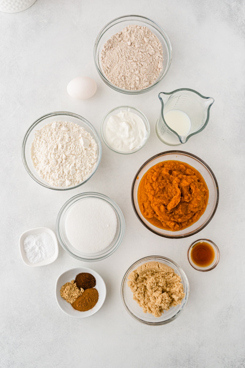 ingredients displayed for making healthy pumpkin spice muffins