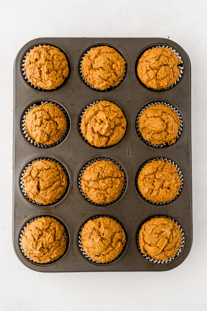 pumpkin muffins in a baking pan