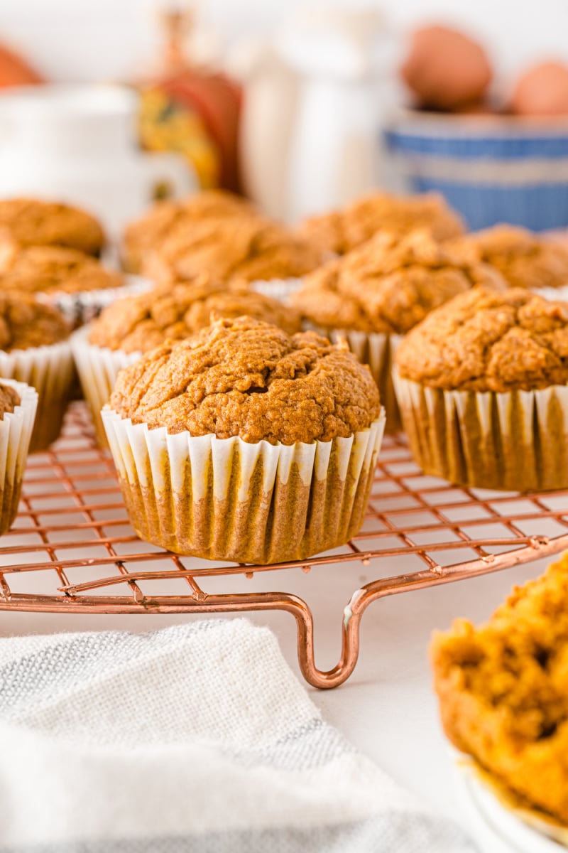 healthy pumpkin spice muffins on baking rack
