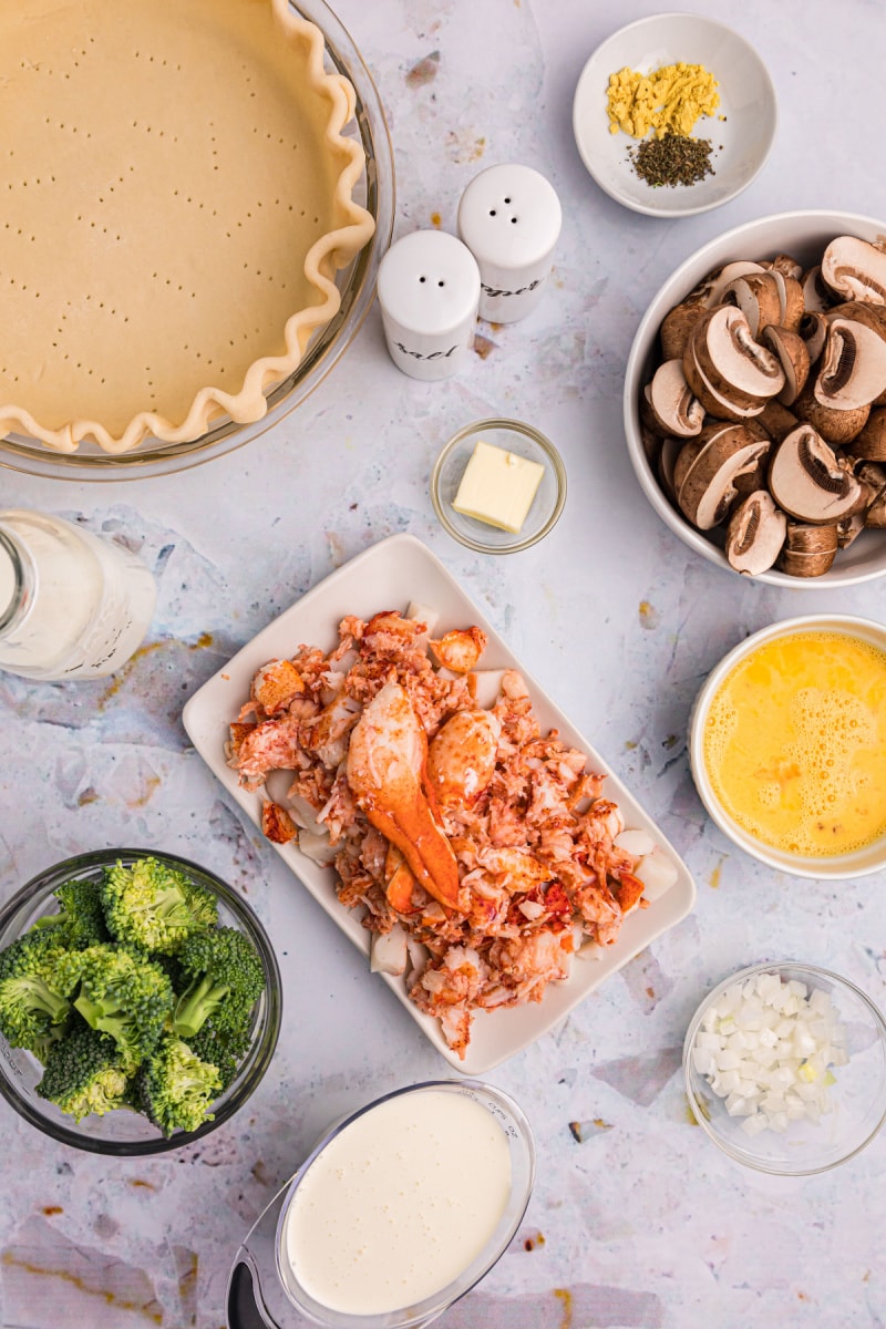 ingredients displayed for making lobster quiche