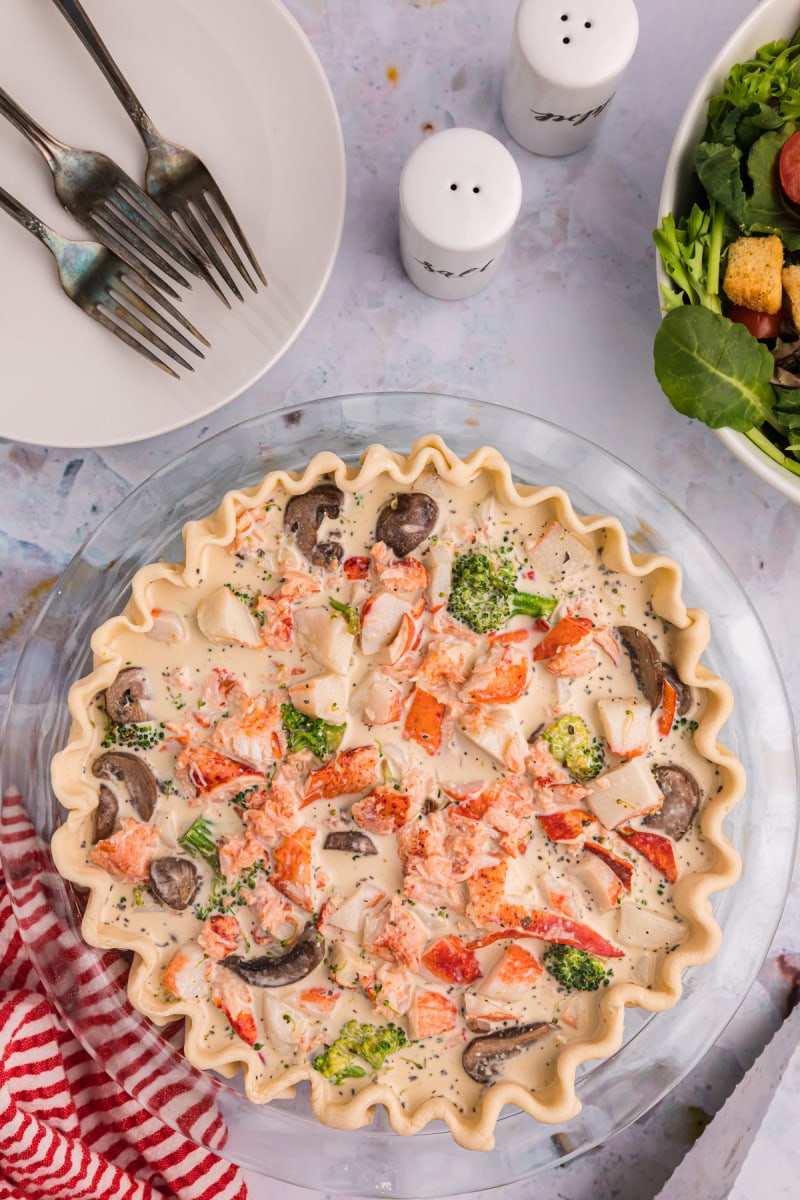 lobster quiche ready for oven