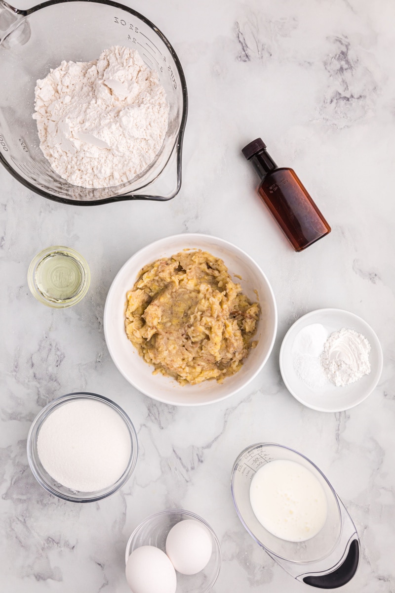 ingredients displayed for making low fat banana bread