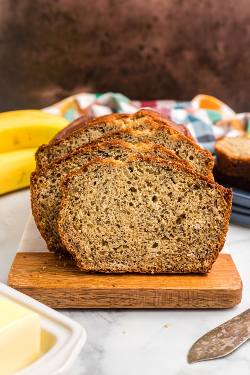 banana bread loaf sliced open