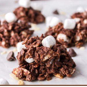 pinterest image for no bake rocky road cookies