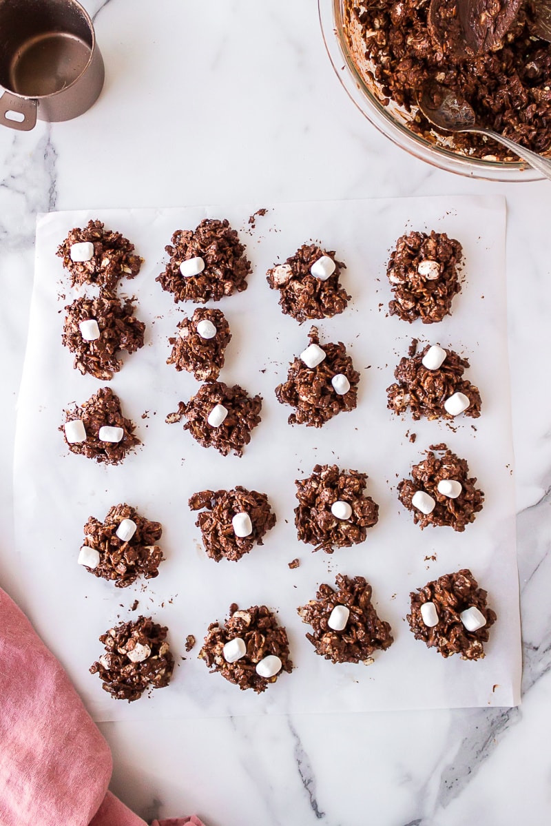 no bake rocky road cookies on wax paper
