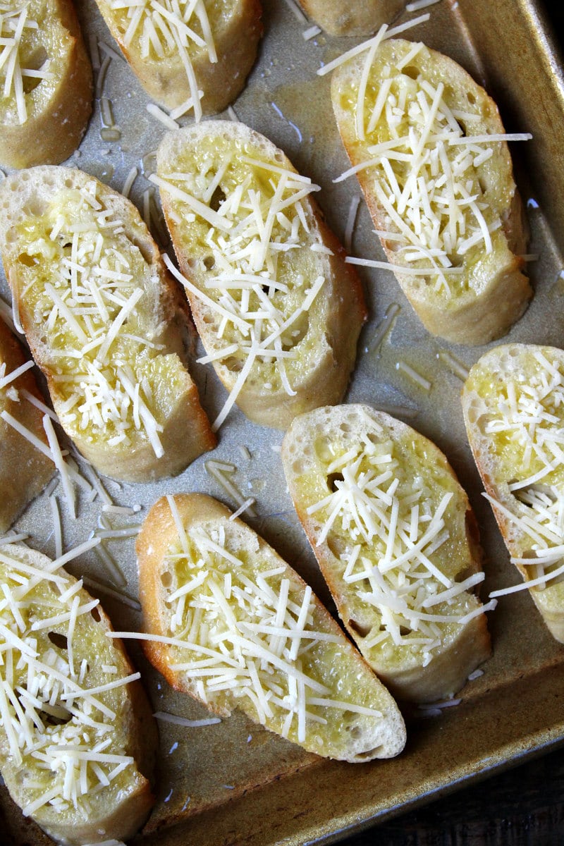 How to Make Parmesan Baguette Croutes : add shredded cheese