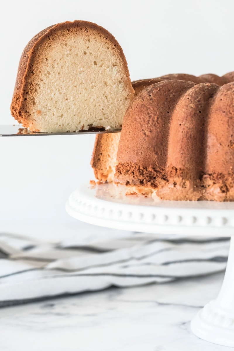 slice being taken out of pound cake