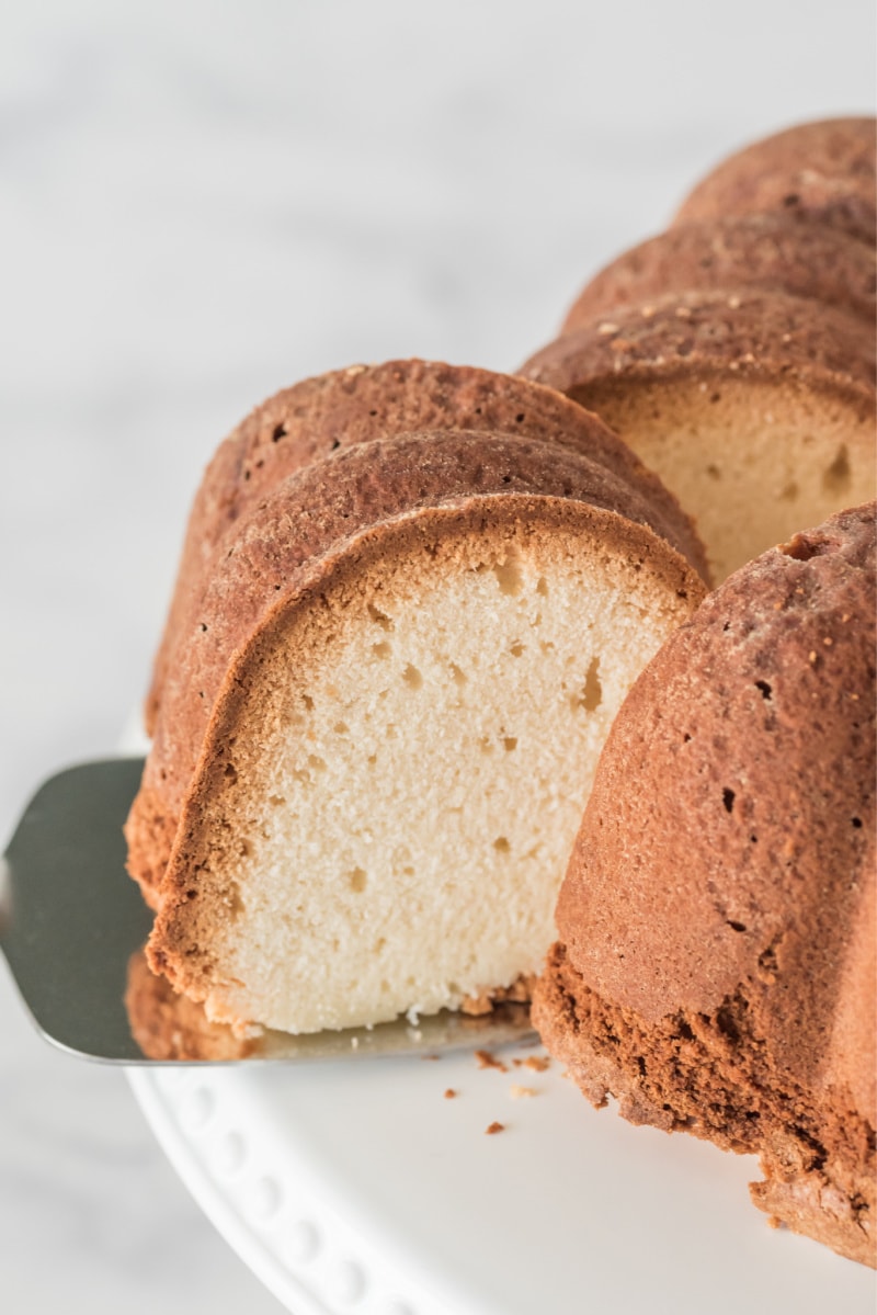 slice being taken out of pound cake