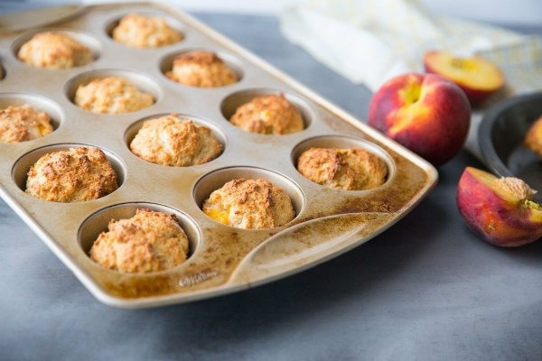 Peach and Brown Sugar Muffins in a pan