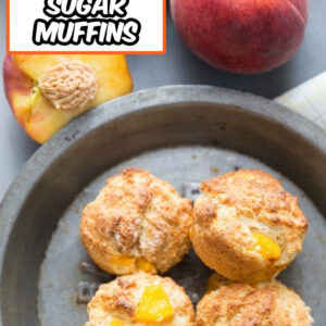 pinterest image for peach and brown sugar muffins