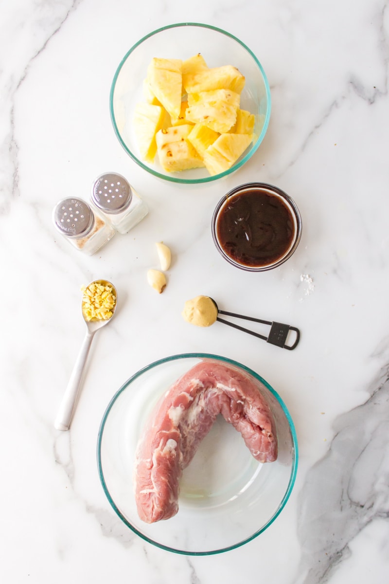 ingredients displayed for making pineapple pork tenderloin