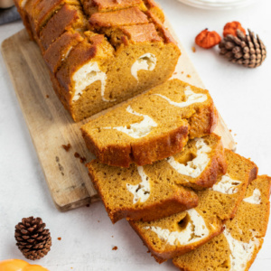 pumpkin cream cheese swirl bread sliced