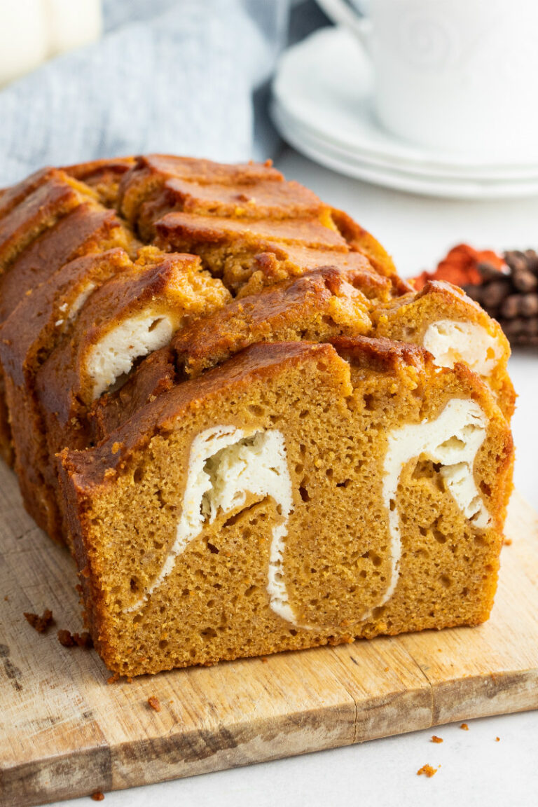 A picture of pumpkin cream cheese swirl bread