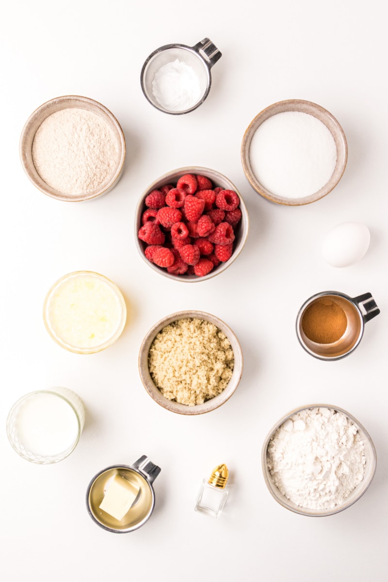 ingredients displayed for making raspberry muffins
