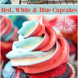 pinterest collage image for red white and blue cupcakes