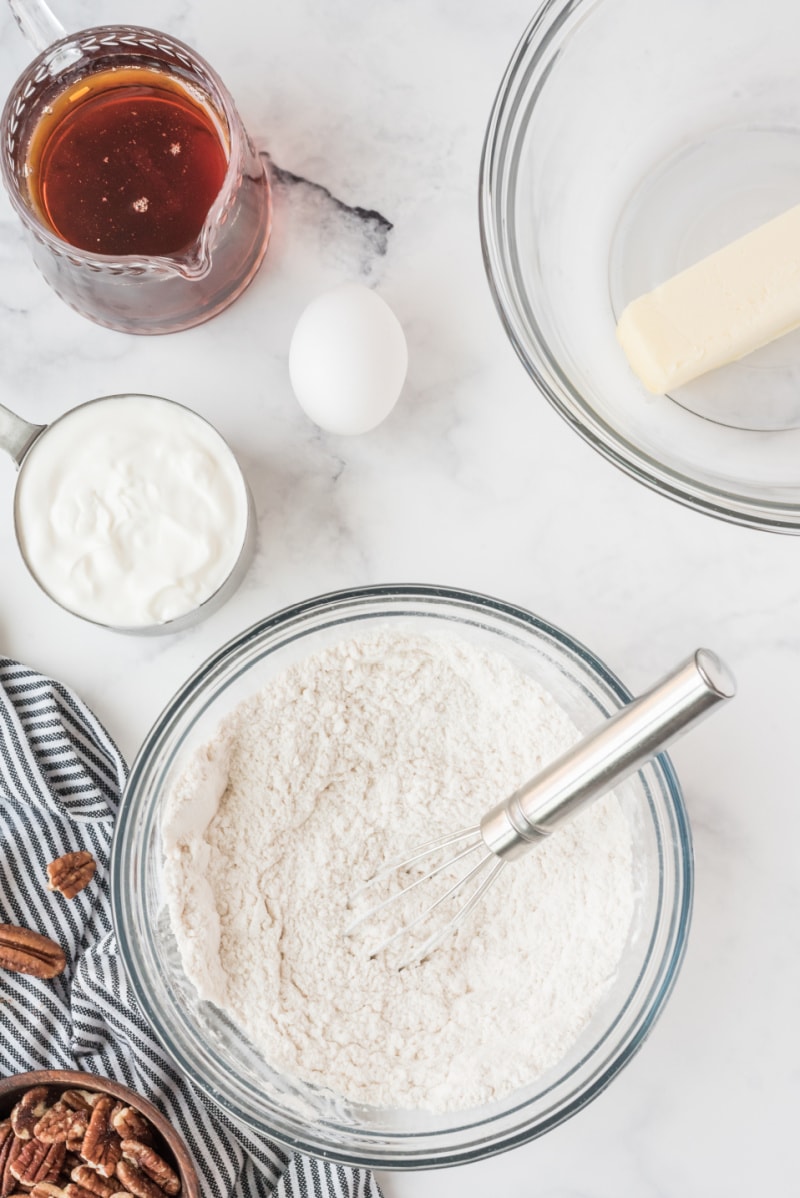 ingredients displayed for making sour cream maple bread