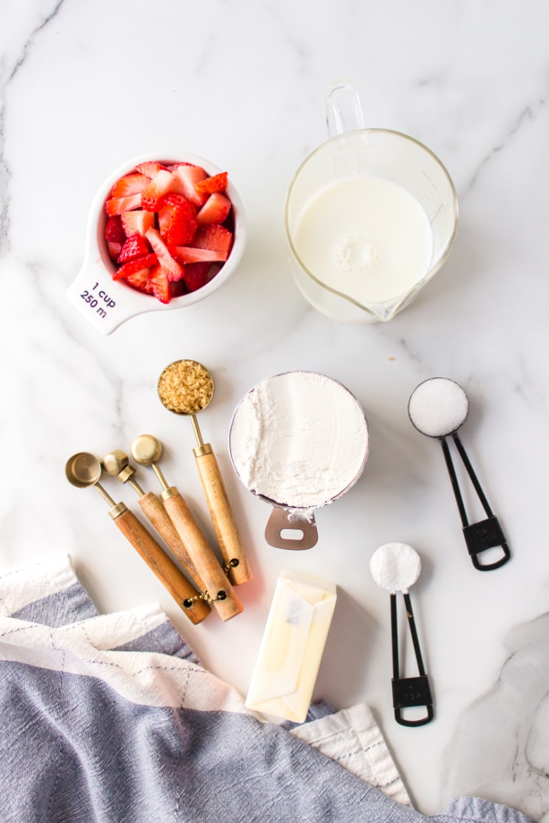 ingredients displayed for making strawberry scones