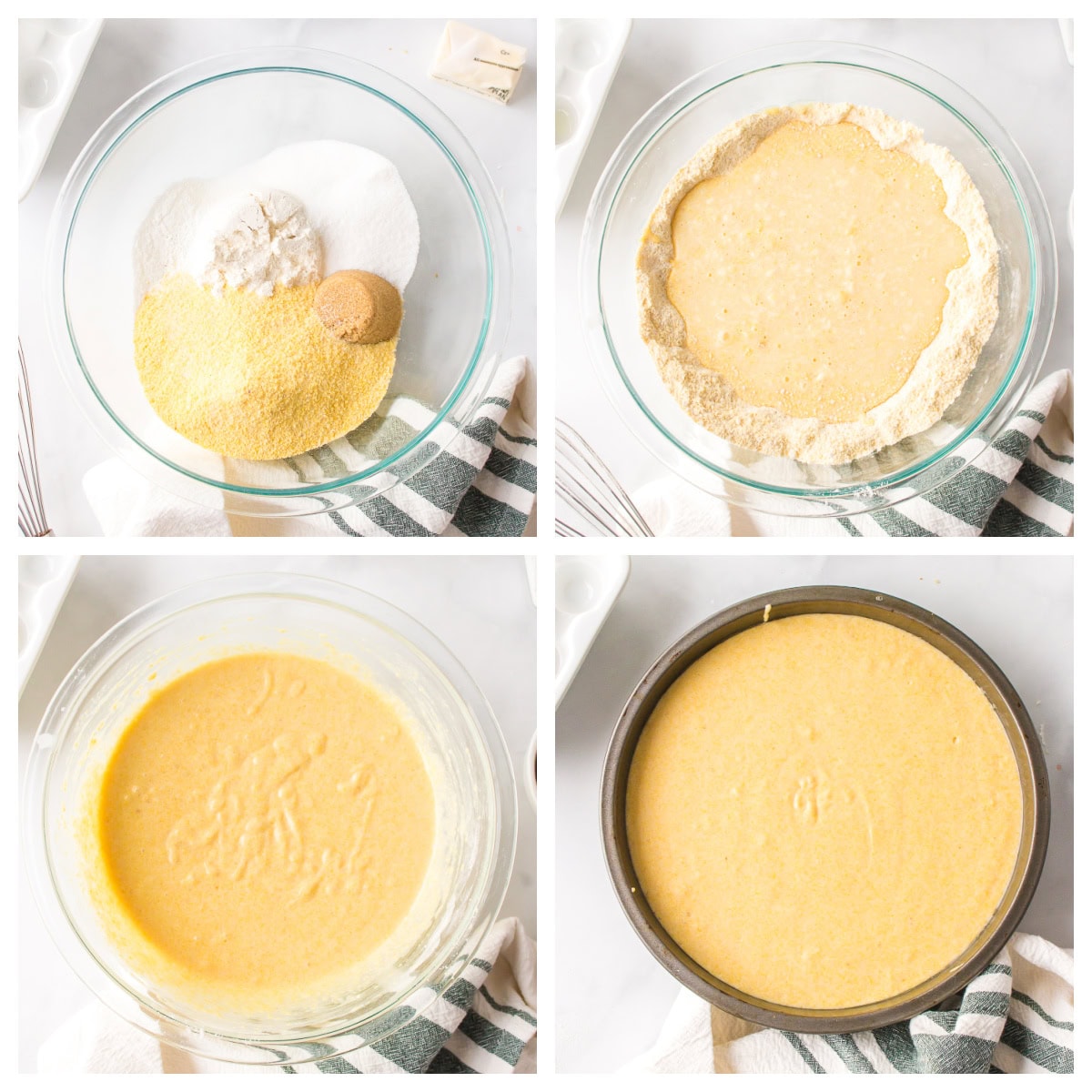 Sweet, moist, and buttery — this easy sweet cornbread recipe is the ultimate comfort side for chili, soups, and BBQ. Ready in under 30 minutes! four photos showing how to make sweet cornbread