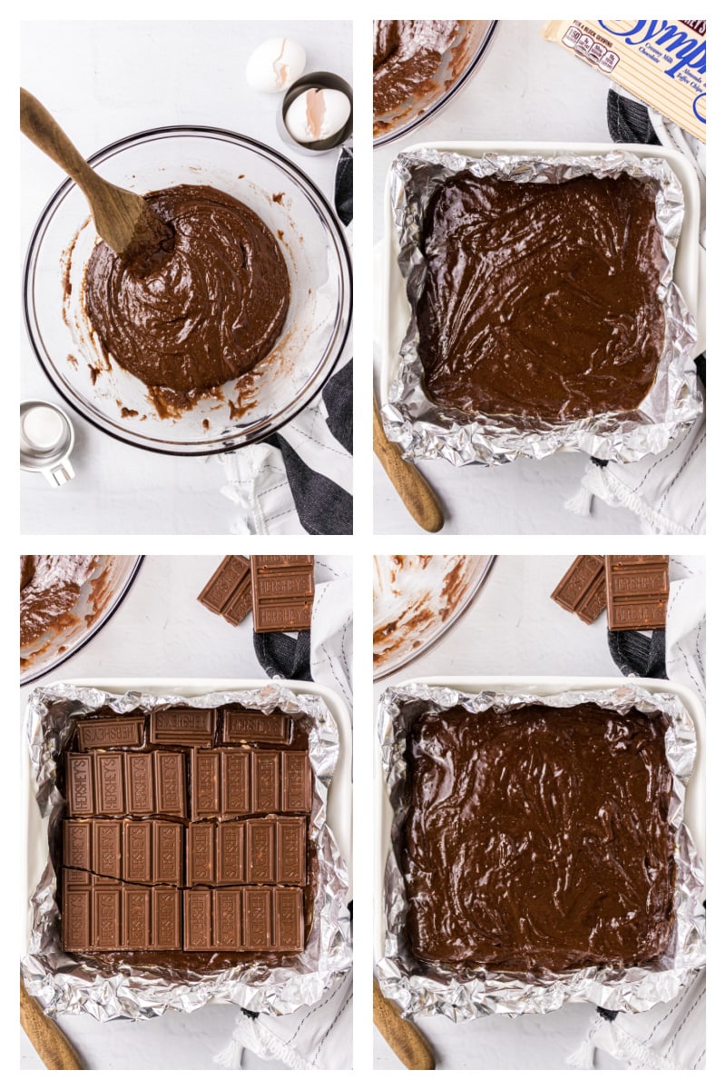 four photos showing how to make symphony brownies