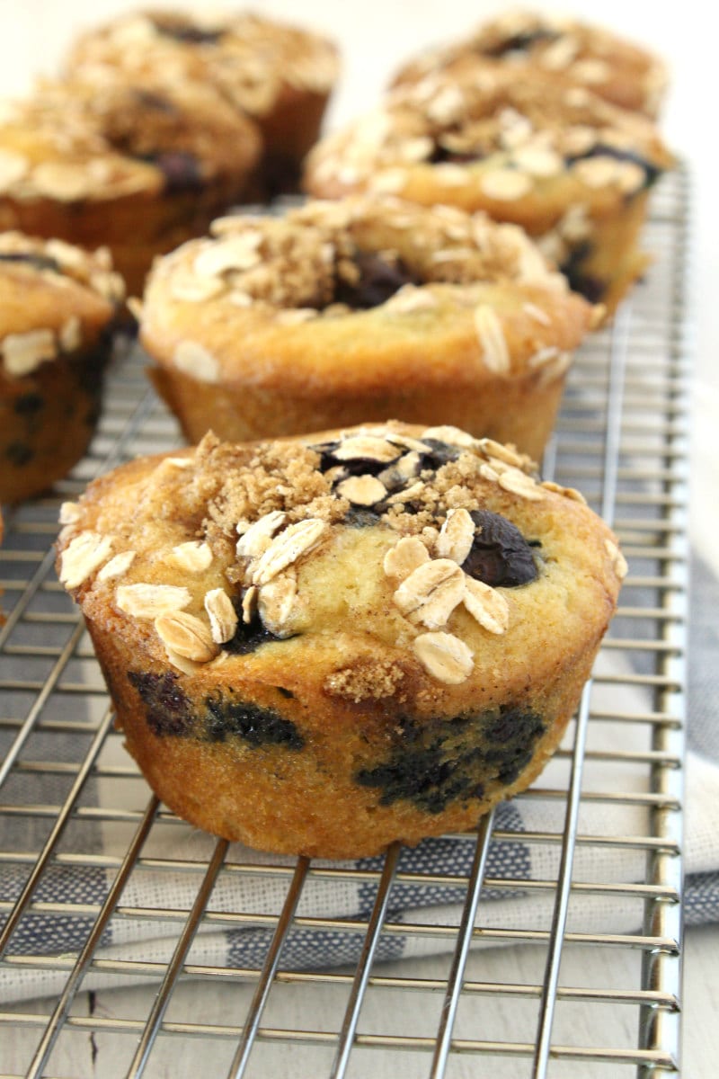 Blueberry Cinnamon Muffins on a cooling rack