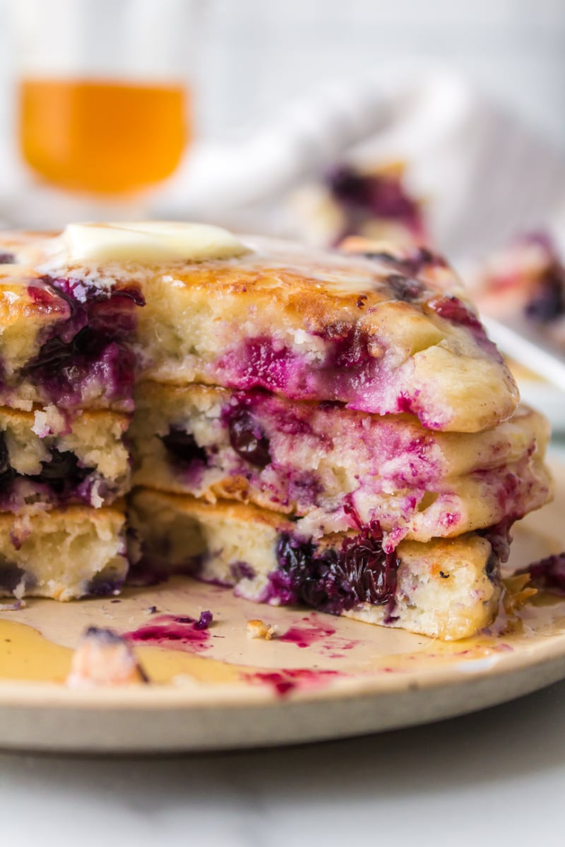 blueberry pancakes cut into to see inside