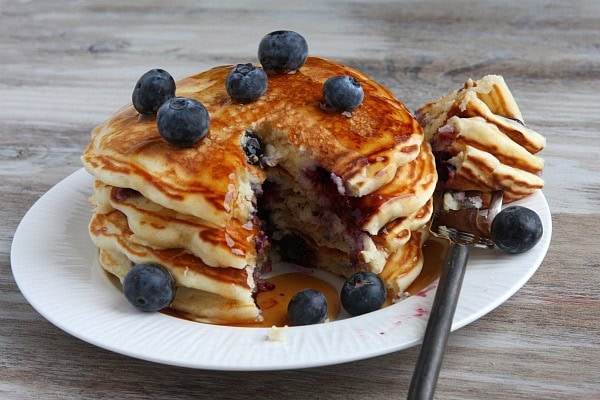 stack of pancakes with blueberries