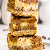 stack of three carmelitas on white plate