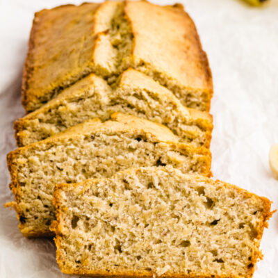 loaf of banana bread sliced