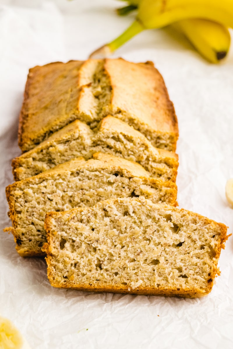 loaf of banana bread sliced