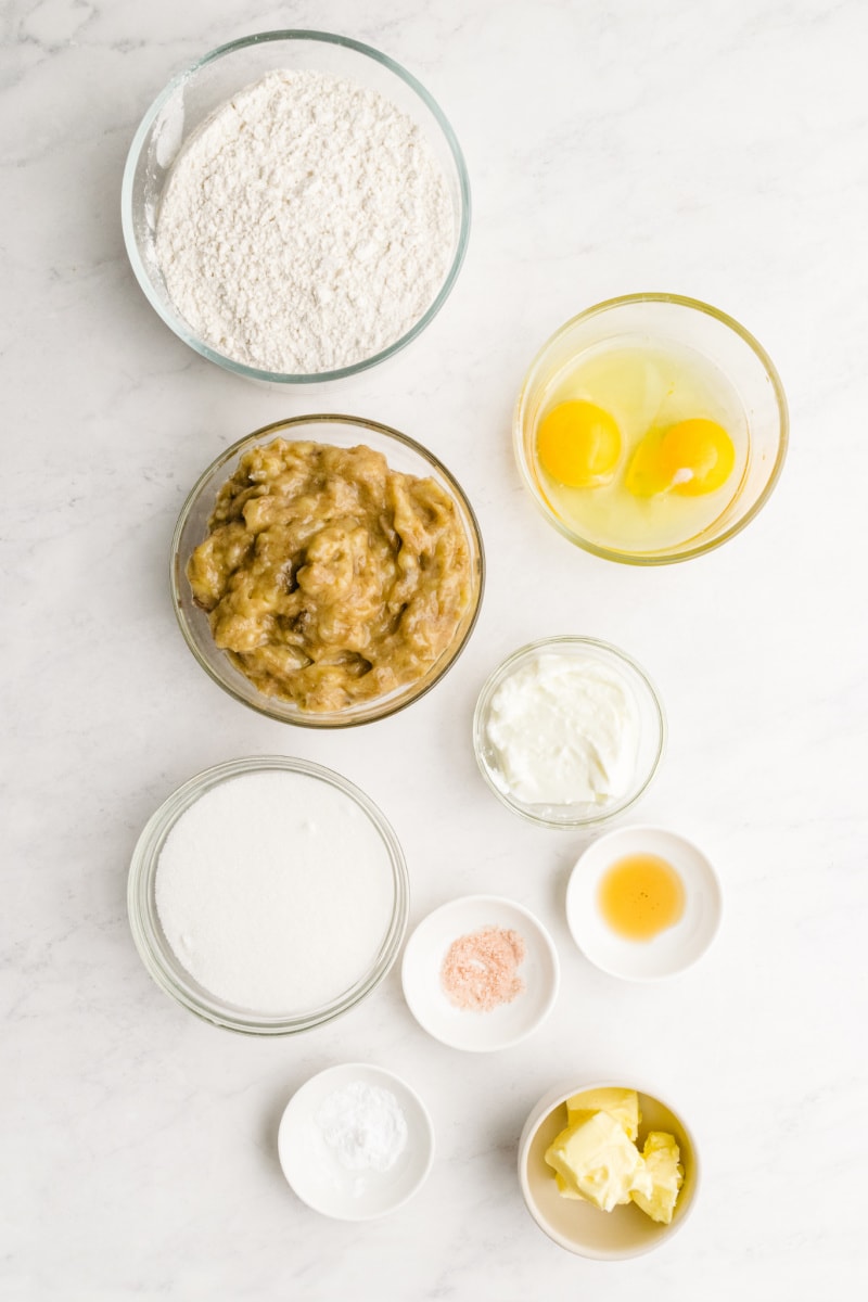 ingredients displayed for classic banana bread