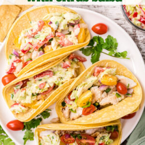 pinterest image for fish tacos with citrus salsa
