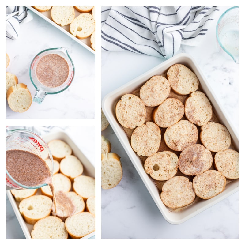 two photos showing how to prepare fresh toast waffles before cooking