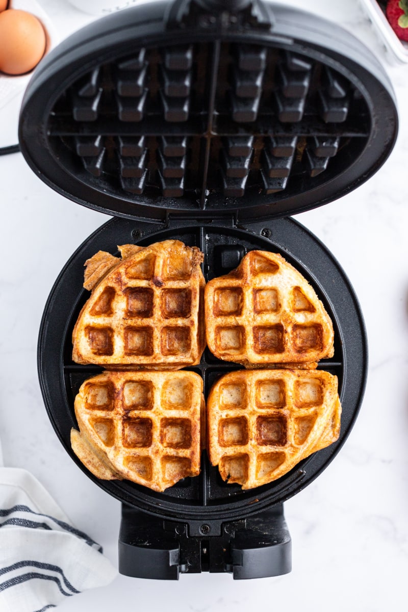 french toast waffles in the waffle iron