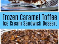 pinterest collage image for frozen caramel toffee ice cream sandwich dessert
