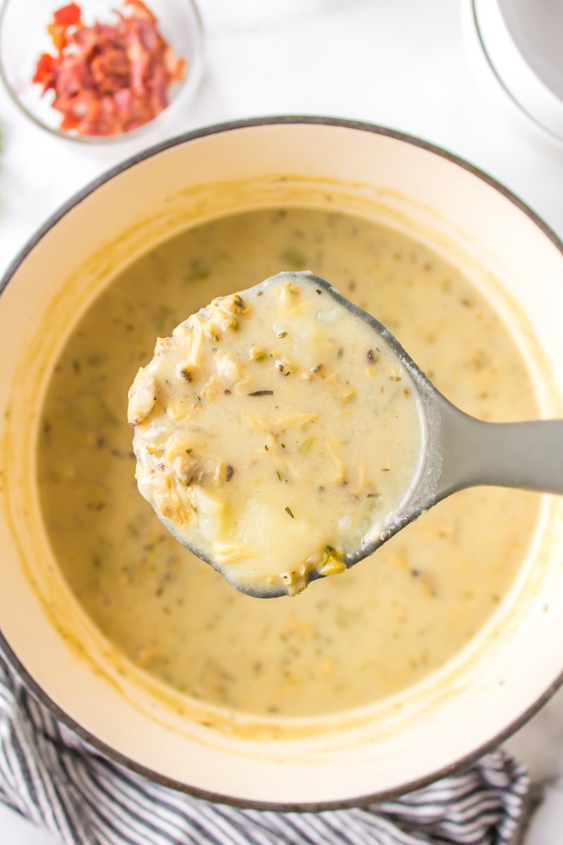 ladle full of low fat clam chowder