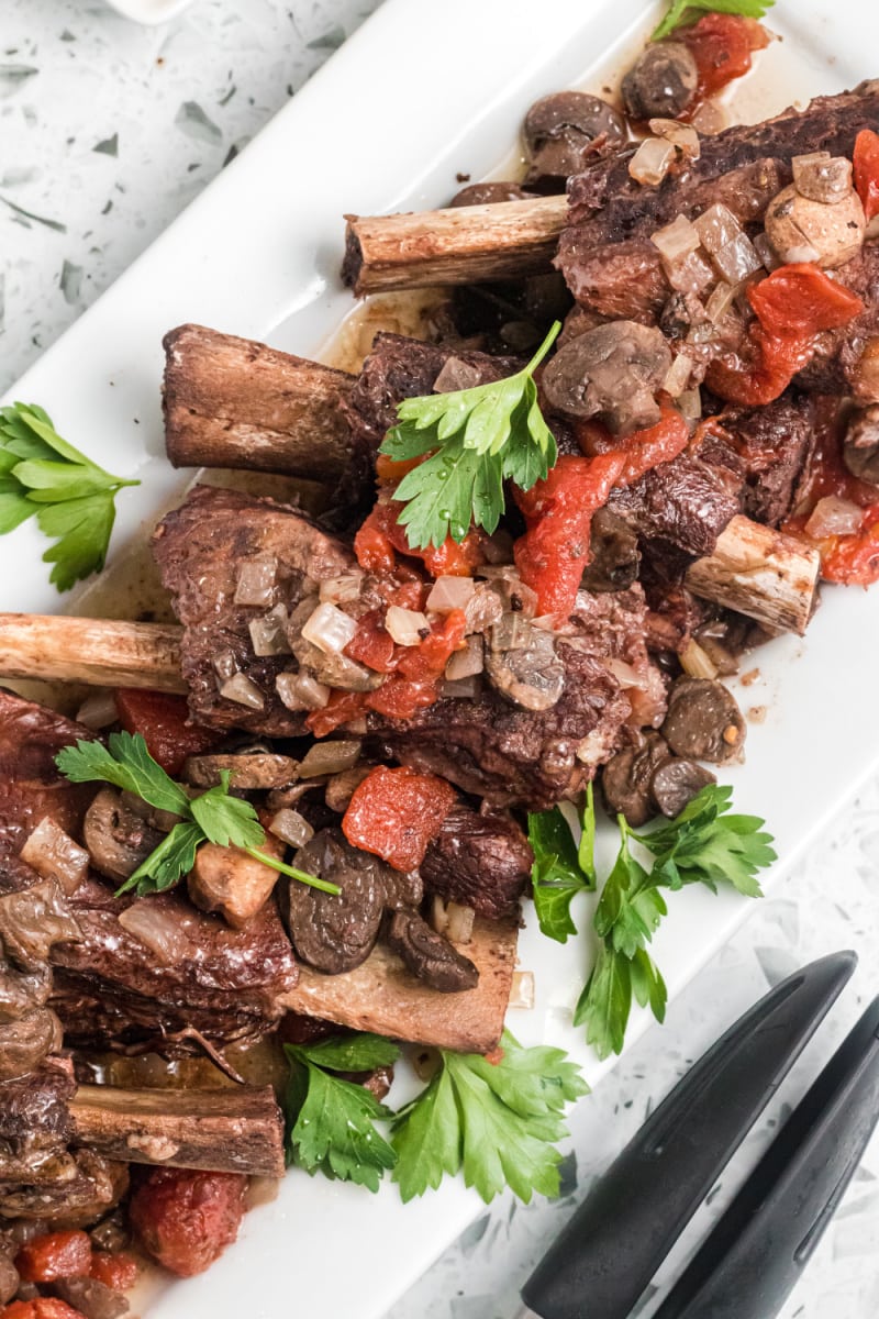 braised short ribs on a white platter