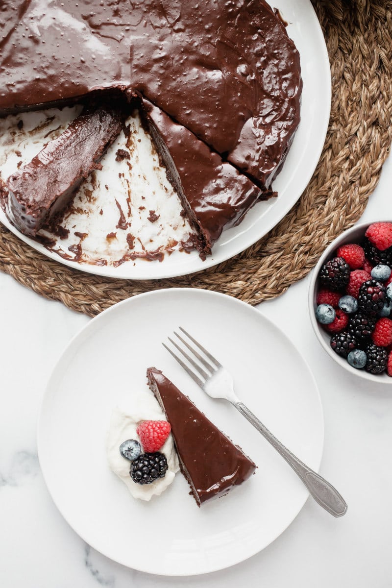 serving chocolate truffle cake