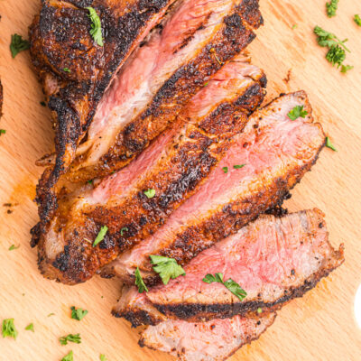 sliced grilled new york strip steak