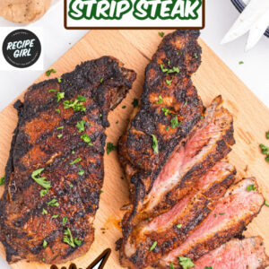 pinterest image for grilled new york strip steak