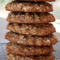 stack of low fat oatmeal chocolate chip cookies