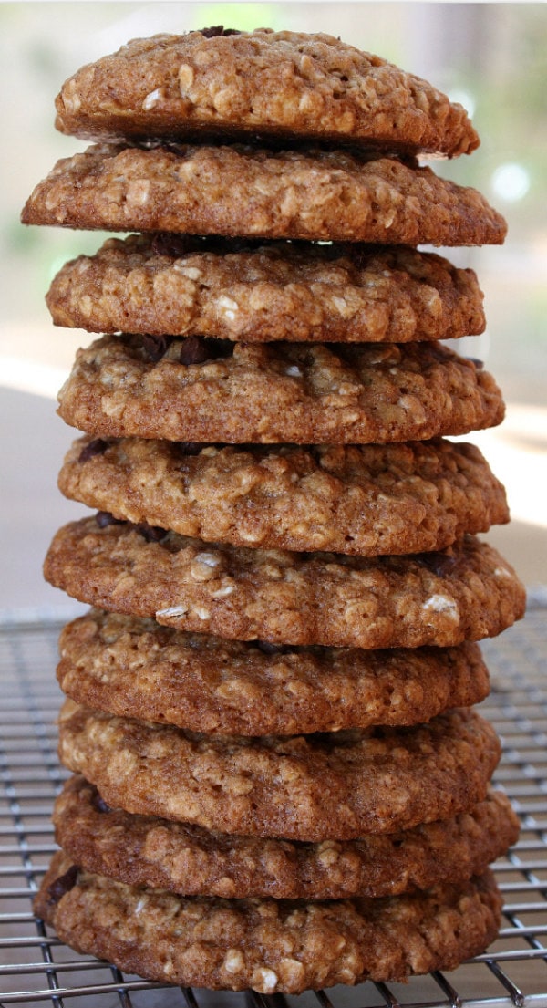 Stack of Low Fat Chocolate Chip Oatmeal Cookies