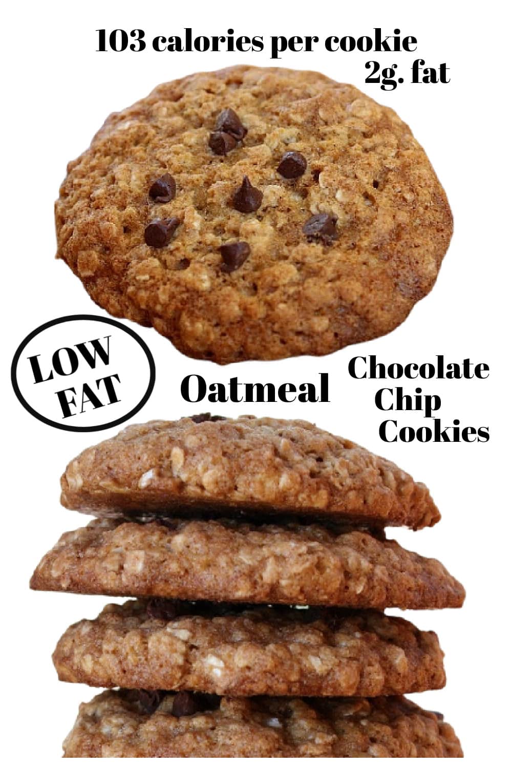 pinterest collage image for low fat oatmeal chocolate chip cookies