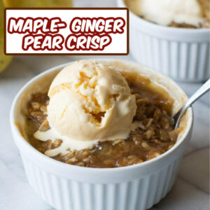 pinterest image for maple ginger pear crisp
